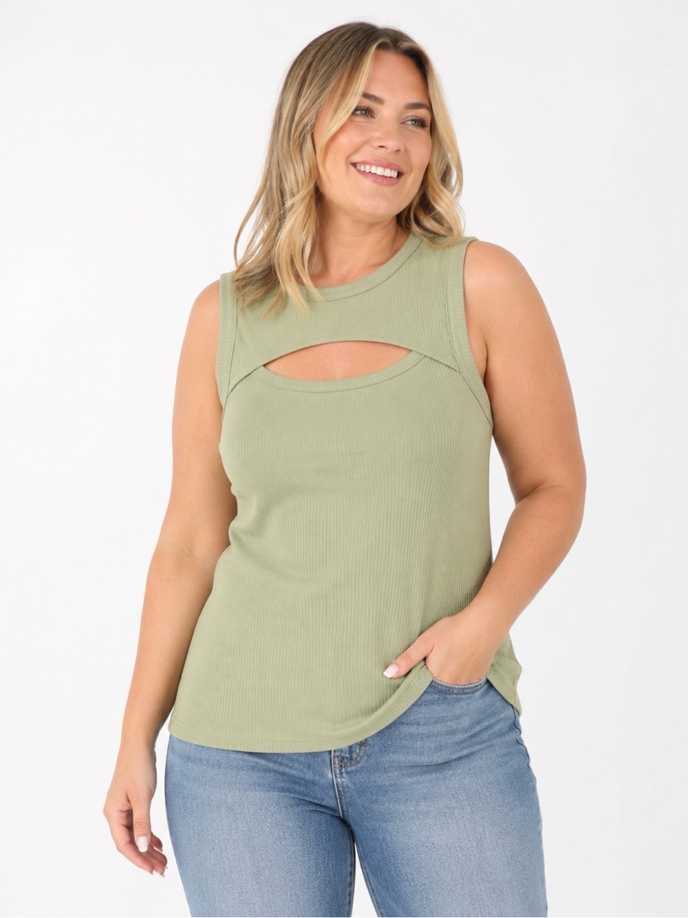 Terea by Andrea Pitter Ava Cutout Tank Top Light Sage Green XL New with Tags